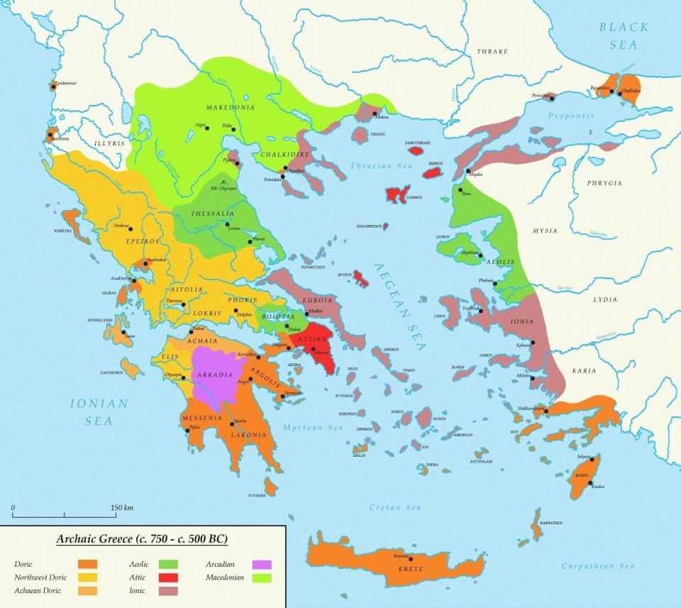 Map of Archaic Greece (750 -500 BC) showing Ionia and Caria