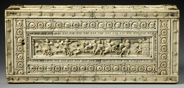 Ivory chest with mythological and combat scenes, 10th-11th century