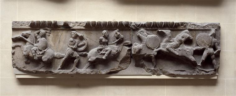 Detail of an Amazonomachy frieze of the temple of Artemis Leucophryene, 1st quarter of the 2nd century BC, Magnesia on the Maeander, Turkey