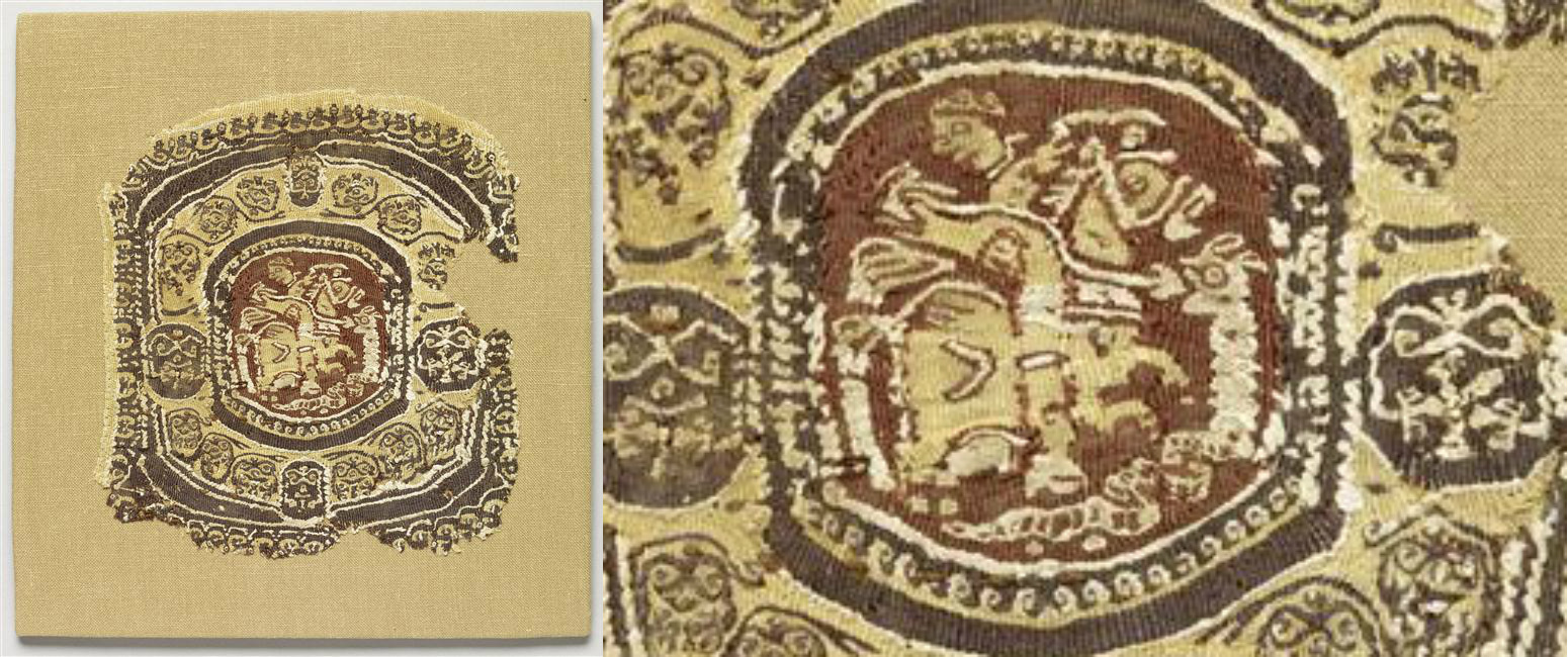 Textile roundel with a holy rider killing a snake with a spear, 4th-7th century, Coptic