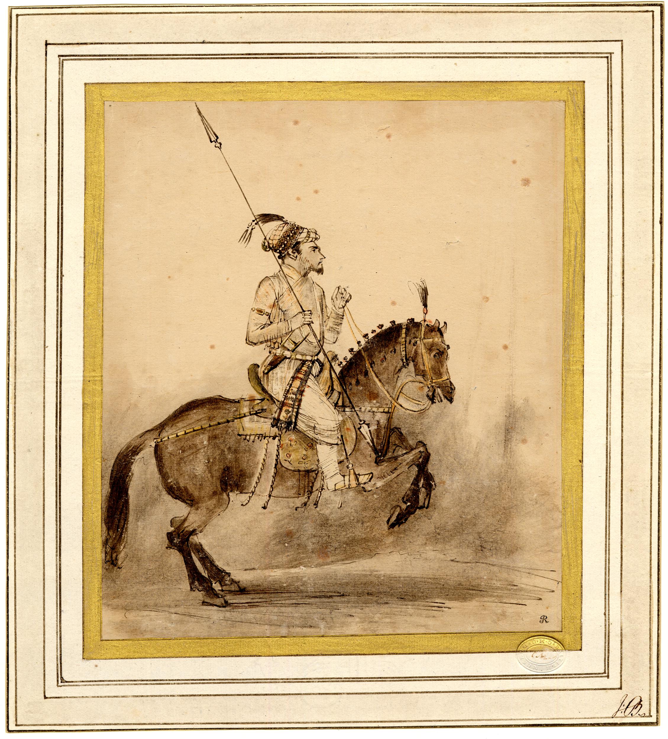 A Mughal nobleman (Shah Jahan) on horseback, after a Mughal miniature, cr. 1656-61, Rembrandt, the Dutch Republic