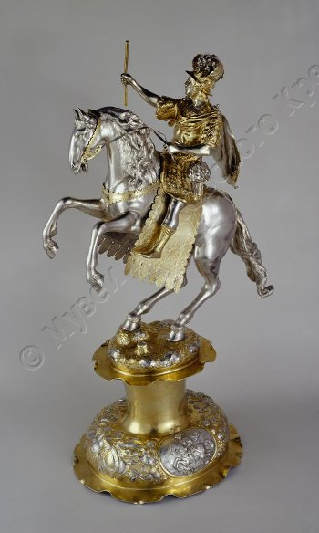 Drinking cup/centrepiece modelled as a warrior on horseback, 1673, Mannlich Heinrich, Augsburg, Germany