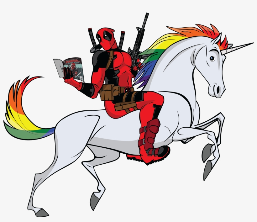 Deadpool riding a unicorn, 2010s