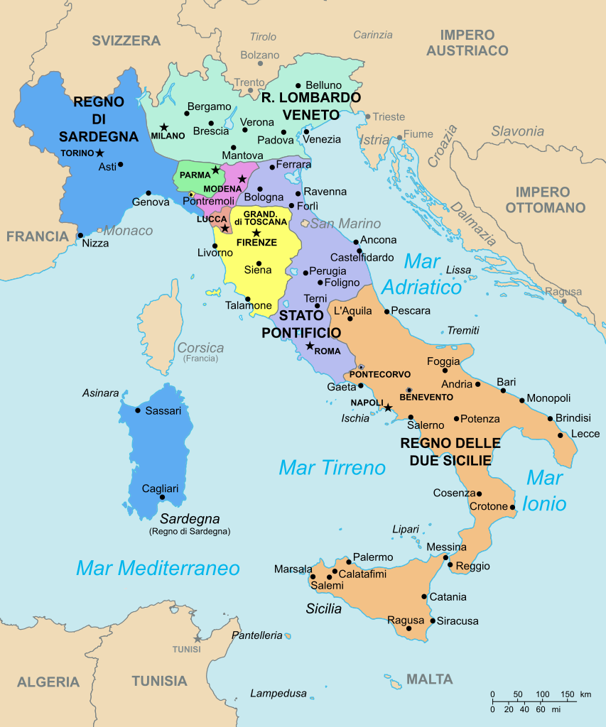 Map of Italy in 1843