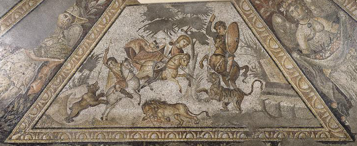 Mosaics showing a hunting scene, 300-25, Villa Daphne, Harbiye, Turkey