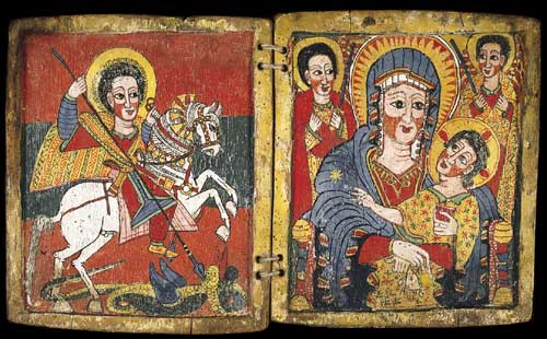 St. George slaying the dragon and Mary with the Christ child flanked by the archangels Michael and Gabriel, late 17th century
