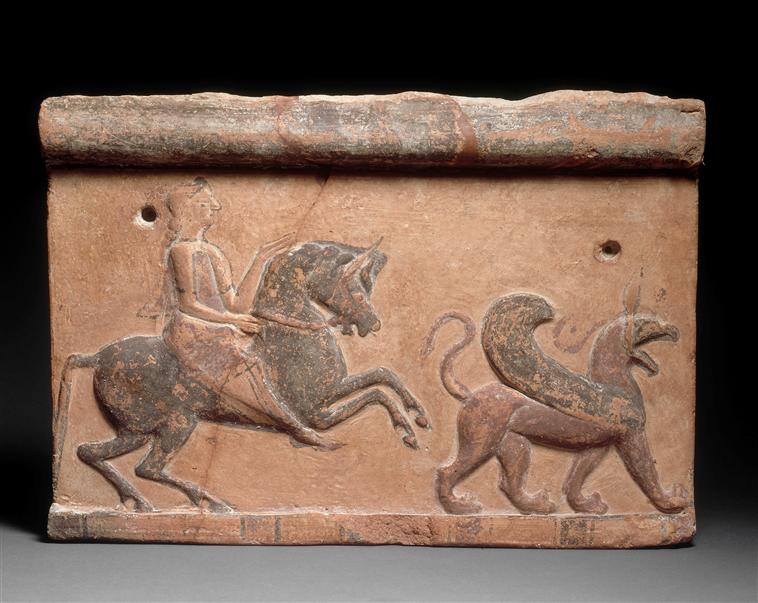 COMPARANDUM: Tile with a winged griffon and a horseman, 6th century BC, Asia Minor