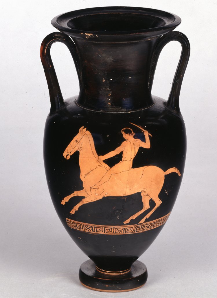 Neck-amphora with keles(?) scene, cr. 450 BC-430 BC, Attica, attributed to Polygnotos