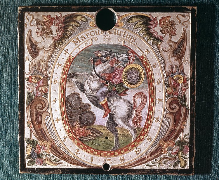 Sundial with Marcus Curtius on a prancing horse, 1601, Andreas Pleninger, Regensburg, Germany