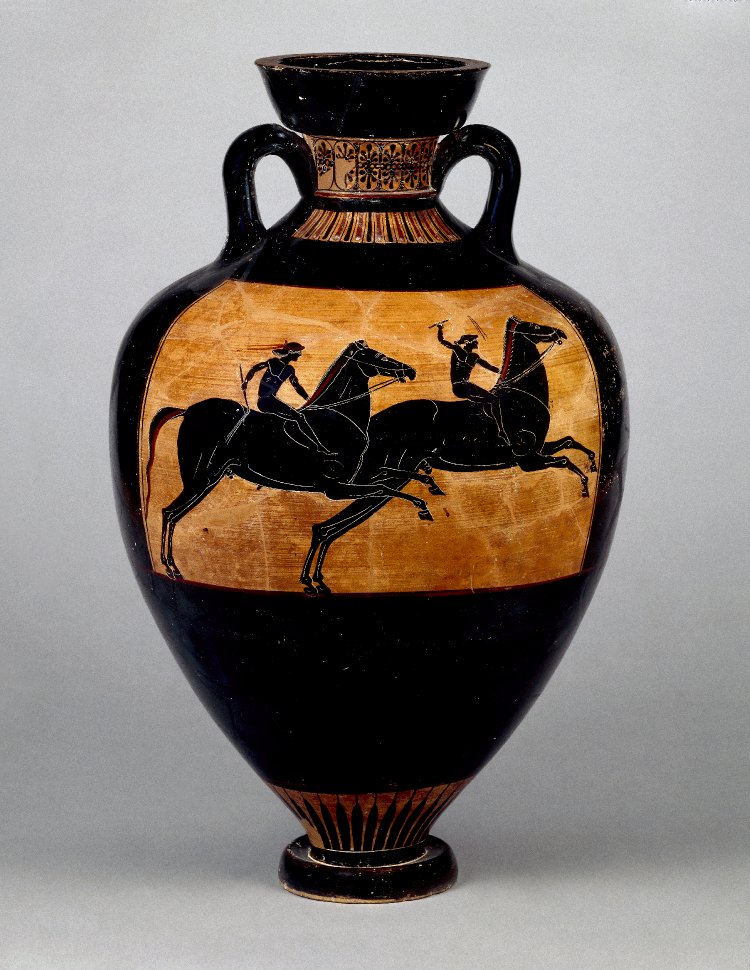 Panathenaic amphora, cr. 500 BC-490 BC, Attica, attributed to the Eucharides Painter