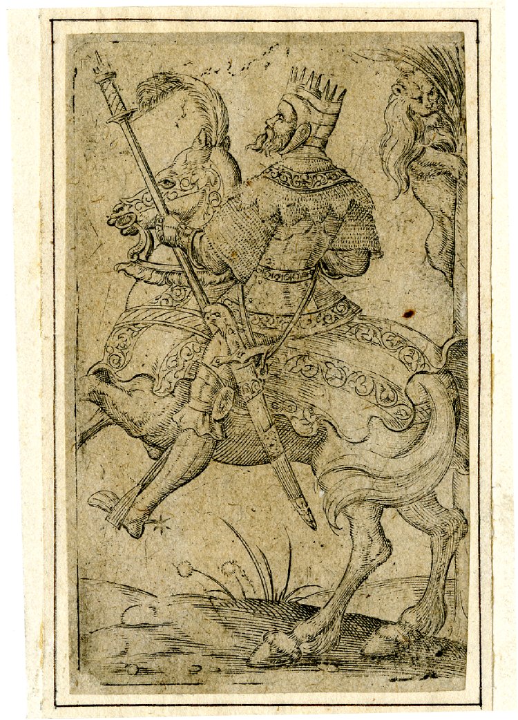 Playing card, the king of lions, cr. 1550, Virgil Solis, Nuremberg, Germany