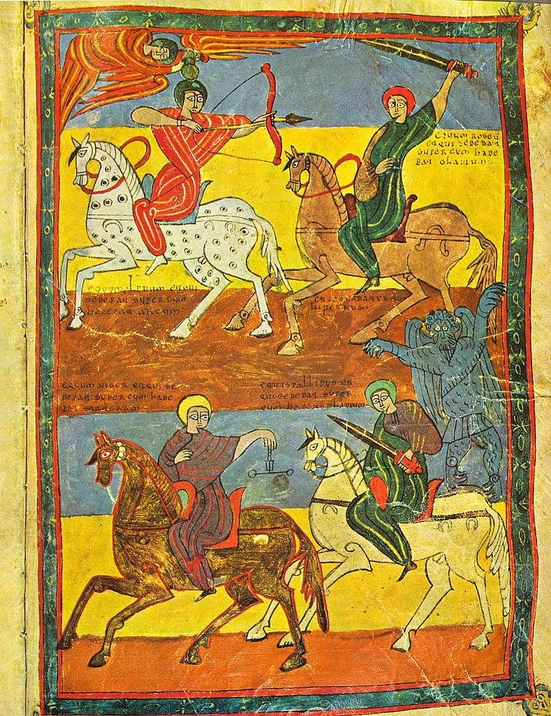 Four Horsemen Of Apocalypse, illustration of 'Beato of Valcavado', 970, Oveco, Palencia, Al-Andalus (now Spain)