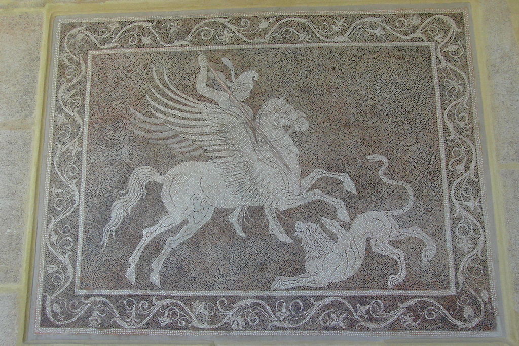 Pebble mosaic depicting Bellerophon killing Chimaera, cr. 300-270 BC, Rhodos (Greece)