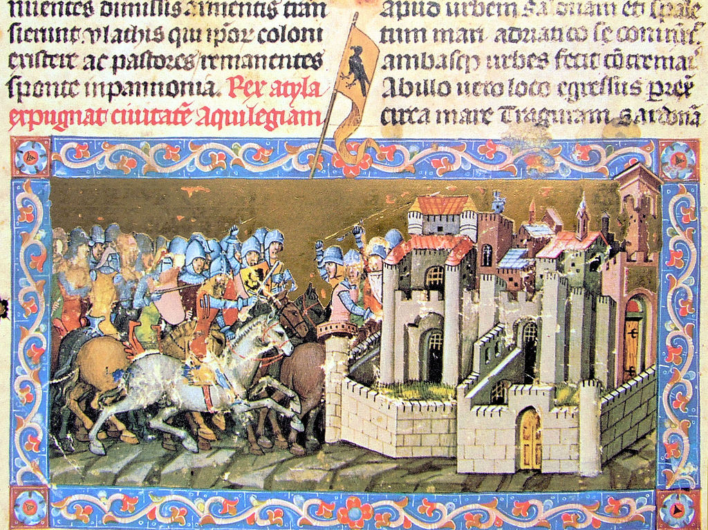 Attila besieges Aquileia (452), 1350-73, Chronicon Pictum, Kingdom of Hungary