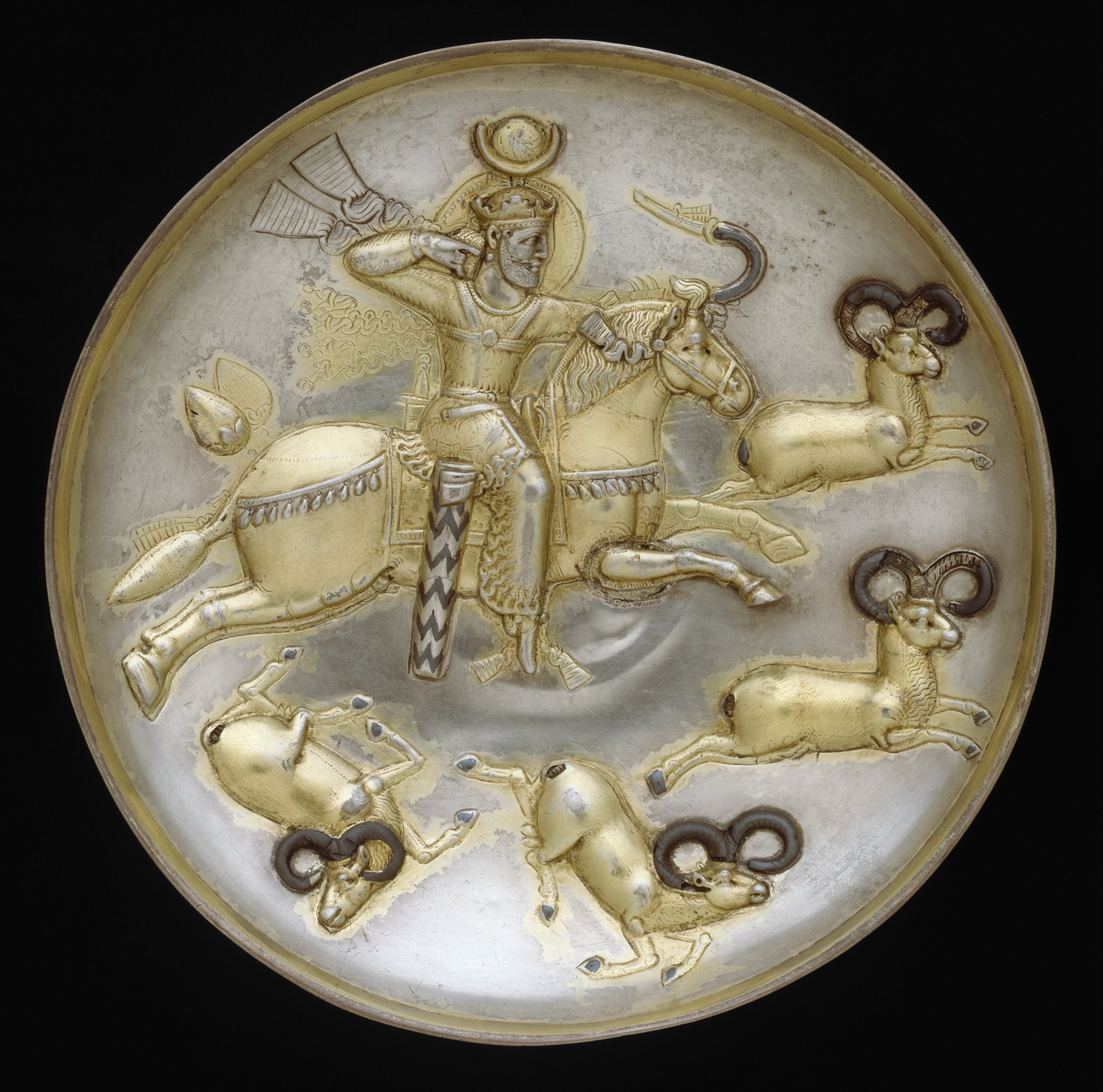 Plate with king hunting rams, cr. mid-5th – mid-6th century