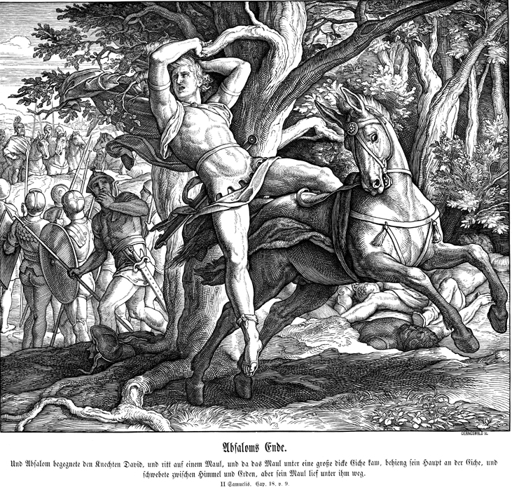 Death of Absalom, 1851-60, Julius Schnorr von Carolsfeld, from 'Bibel in Bildern', Leipzig, Germany