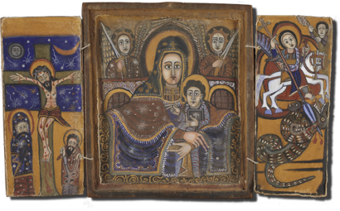 Triptych, showing St George, 18-19th century, Gondar school, Ethiopia