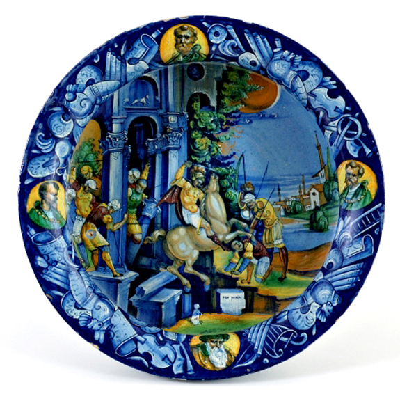 Bergantini cup depicting the history of the sacrifice of Marcus Curtius, 1529, Pietro Bergantini, Faenza