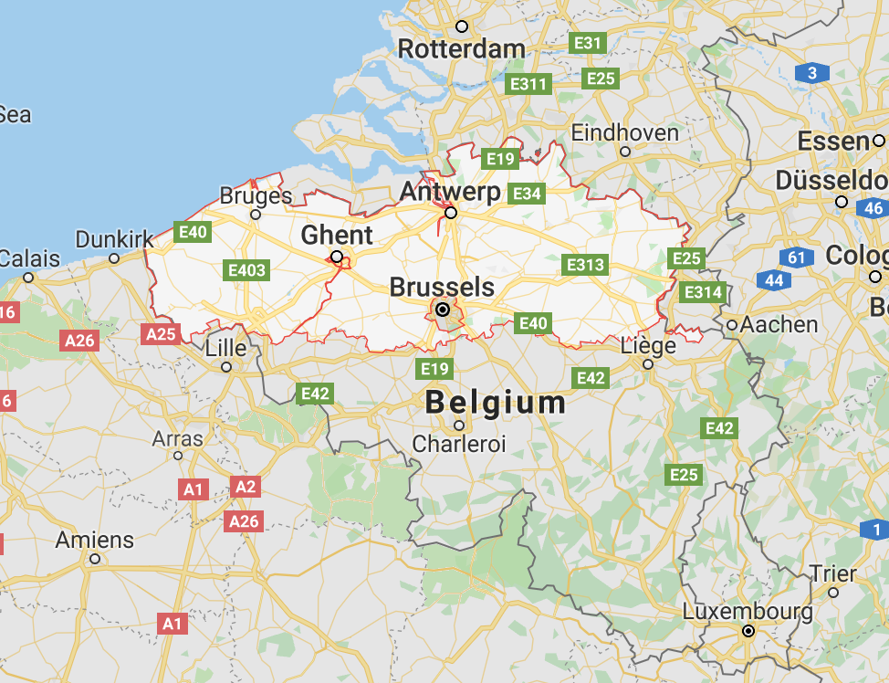 Map of Flandres, Belgium, 2019
