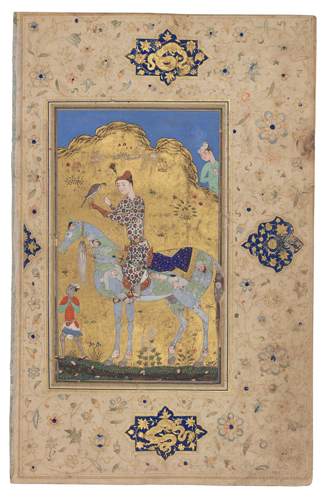 Hunter on a composite horse, illustration to 'Hadiqat al-Haqiqi' (Garden of Truth) by the poet Sana'i, 1573, Khurasan, Iran