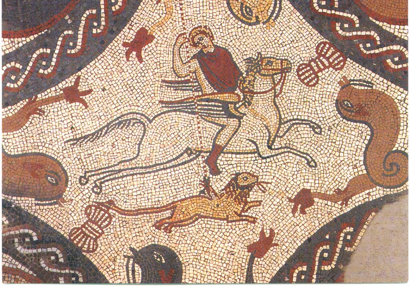 Bellerophon mounted on Pegasus killing the Chimera, cr. 330-360 AD, Lullingstone Villa, Kent, U.K. (Roman culture)