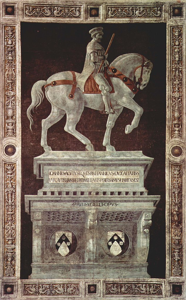 Painted Equestrian statue of Sir John Hawkwood (fresco), 1436, Paolo Uccello, Florence Cathedral, Italy