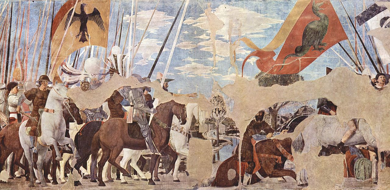 The Battle of Milvian Bridge (between the Roman Emperors Constantine I and Maxentius, in 312), cr. 1452-66, Piero della Francesca, Arezzo, Italy