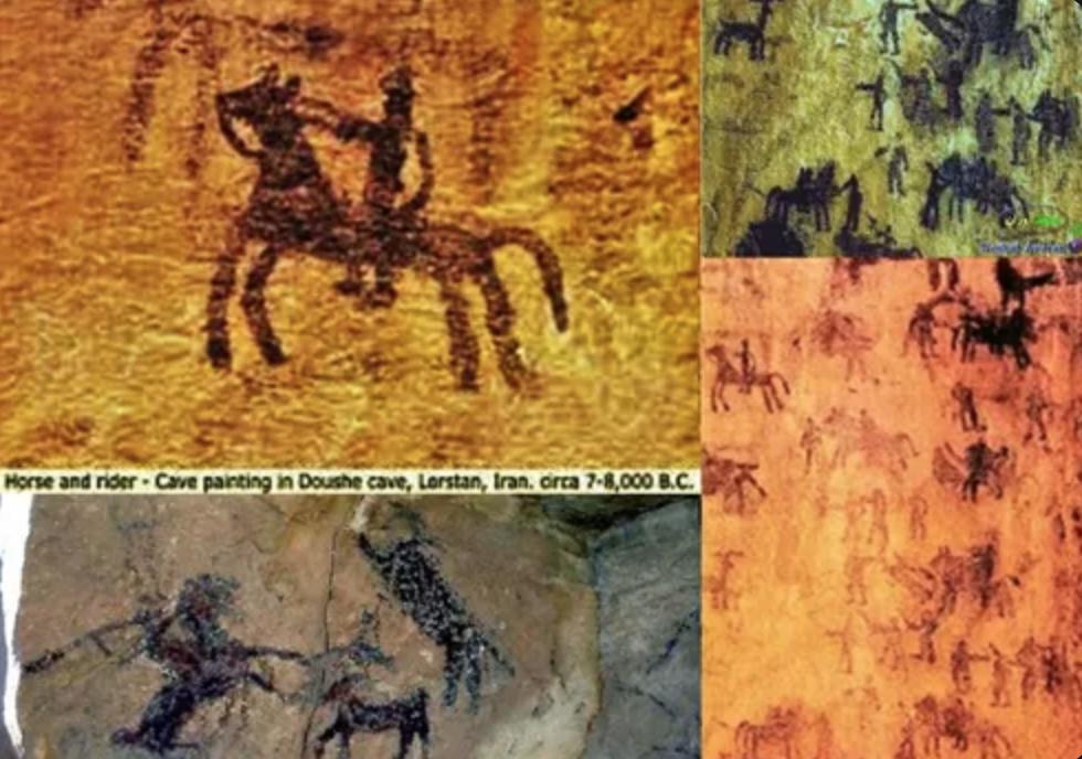 A petroglyph depicting a horseman, presumed 8000-70000 BC, Lorestan, Iran