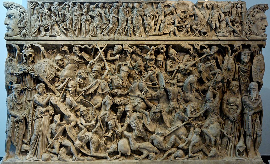 COMPARANDUM: Portonaccio sarcophagus showing a battle scene between Roman soldiers and Germans, cr. 180–200, Rome