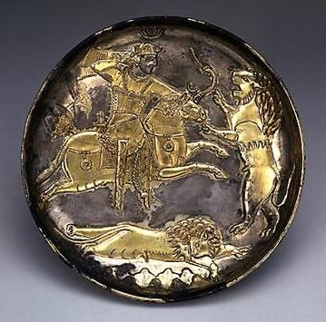 Plate with King Hunting Lions, 5th century