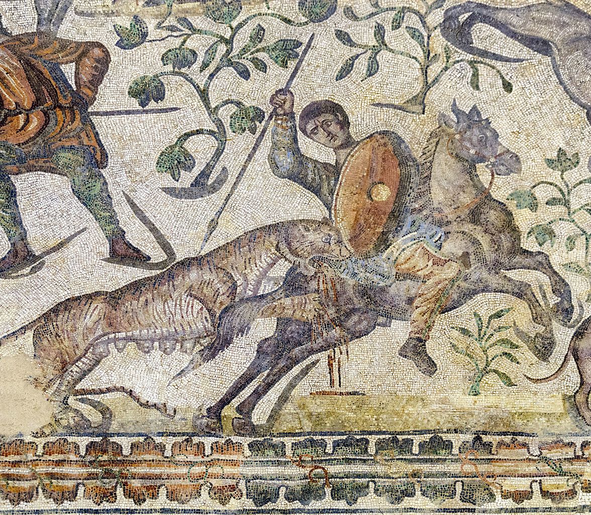 Mosaic with a hunting scene, 4th century, Villa de La Olmeda, Pedrosa de la Vega, Spain
