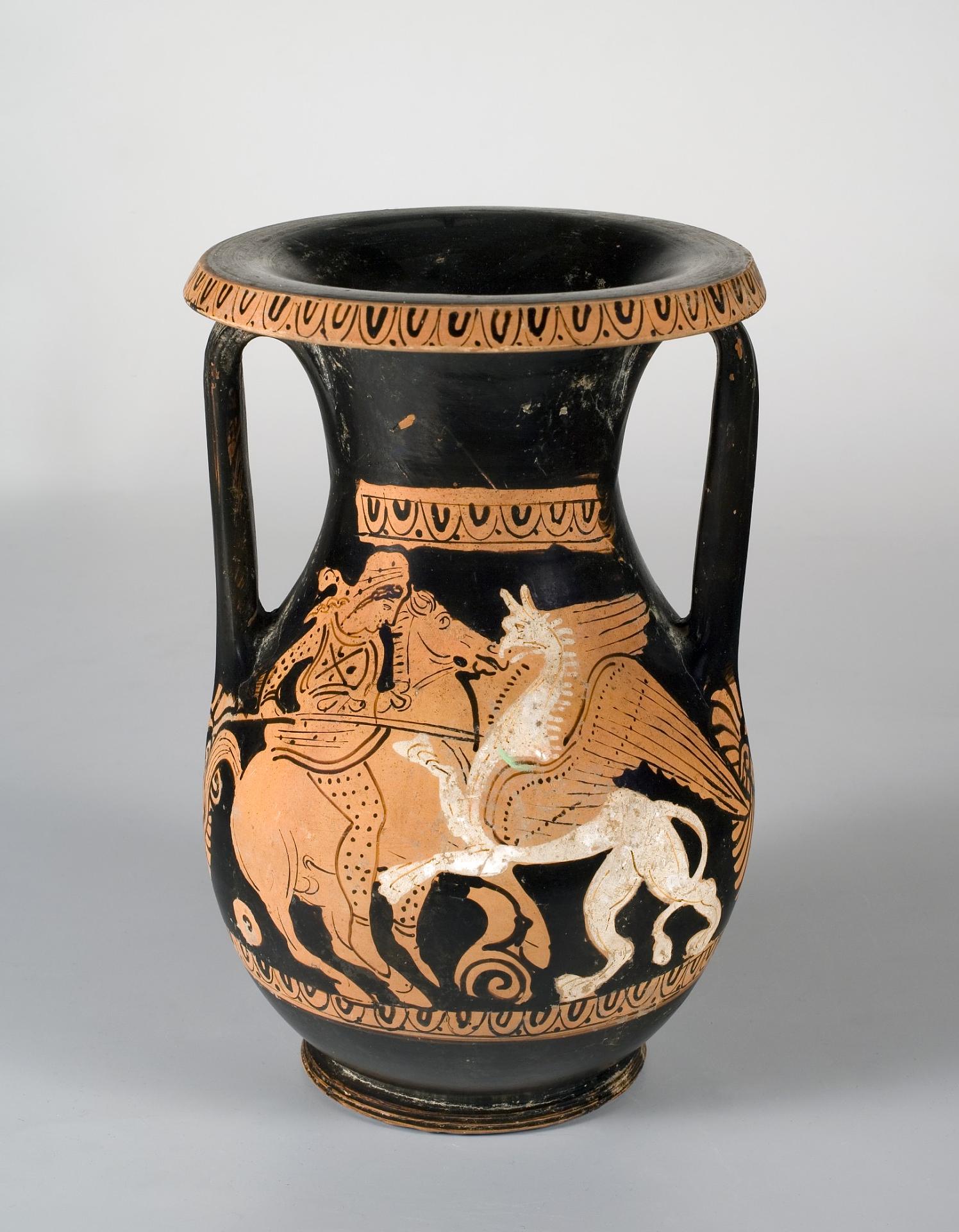 Red-figured Pelike Showing a Fight of an Amazon on Horseback with a Gryphon, Third quarter of the 4th century BC, Attica
