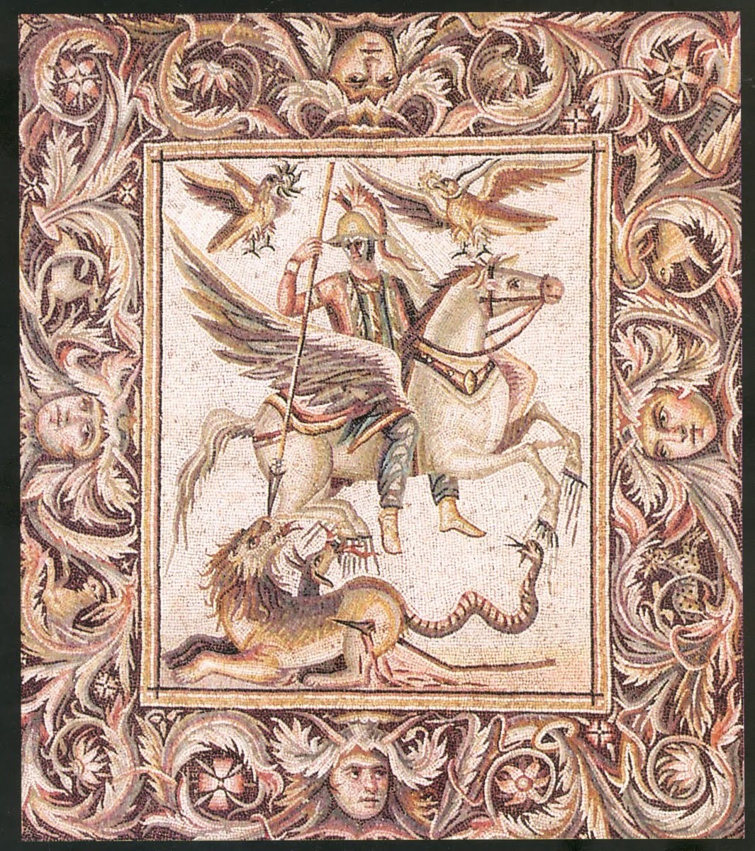 Bellerophon on Pegasus, slaying the Chimera, cr. 260 AD, Palmyra, Syria (Roman culture)