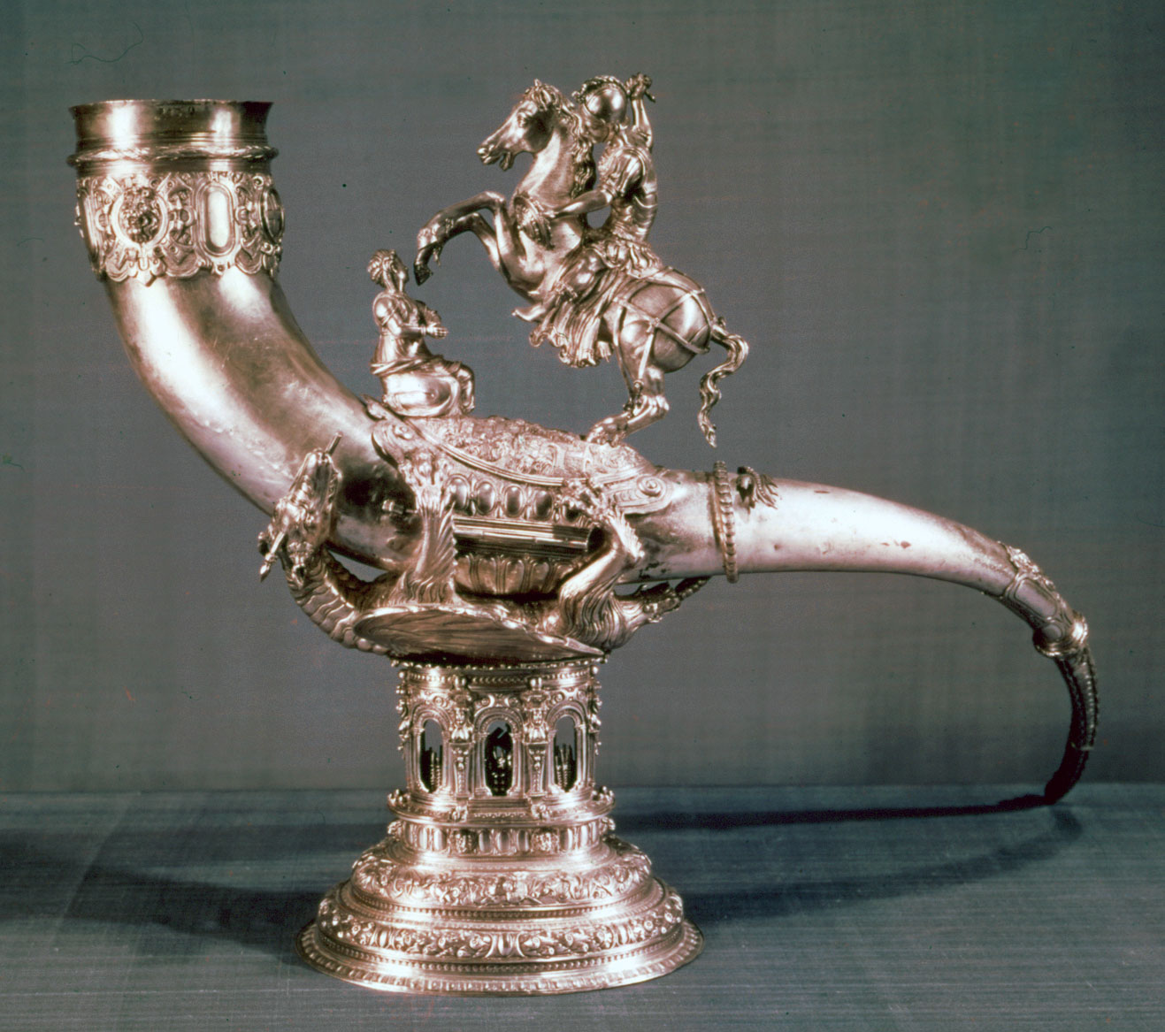 Silver drinking horn of the St. George or Crossbow Civic Guards, 1566, Frederik Jans, Amsterdam, Netherlands
