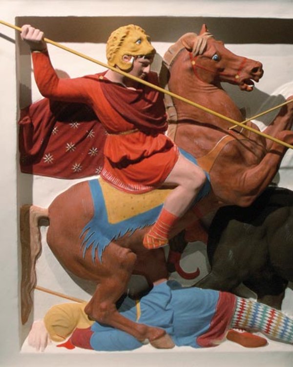 Detail of the Alexander Sarcophagus showing the battle of Issus, painted replica (original - circa 320 BC), Ionian or Rhodian workmanchip, Hellenistic