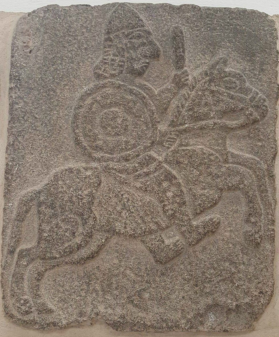 Relief sculpture of a soldier riding a horse, 10th-9th century BC, Aramean or Hittite, Tell Halaf, Syria