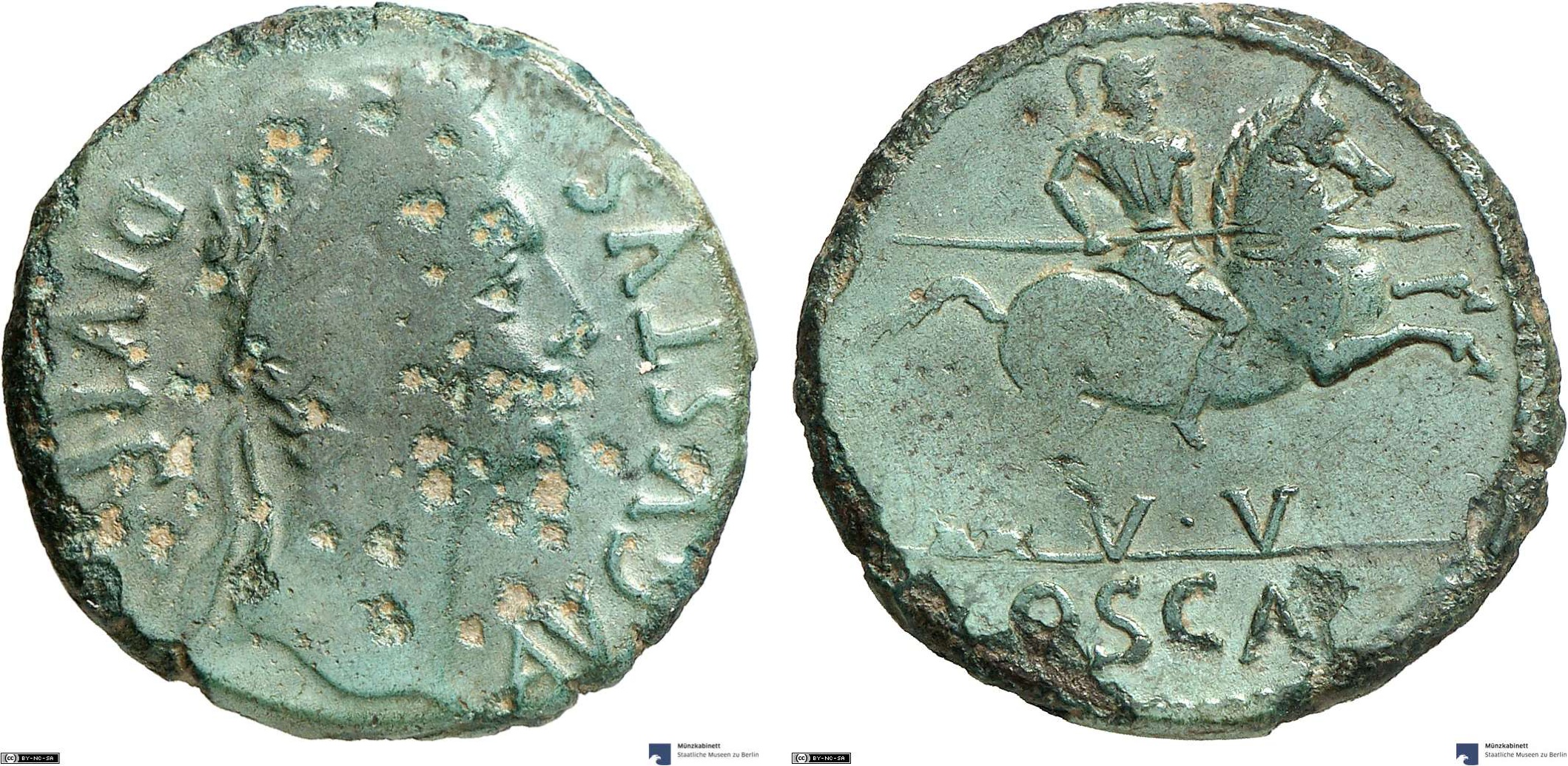 As showing a horseman on reverse, minted in 27 BC-14 AD under Augustus, Roman Empire