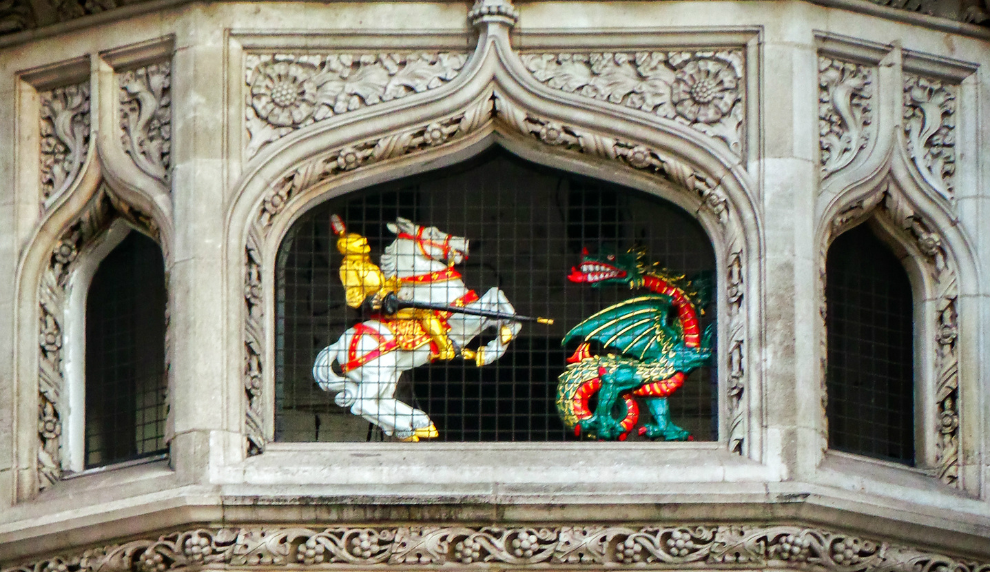 Clock with a figurine of Saint George (detail), 1925, Liberty Department Store, London, United Kingdom