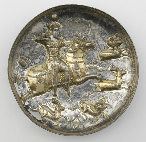 Bowl with the depiction of a king hunting ibices, 4th-5th century