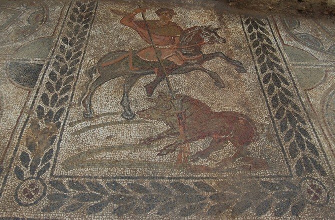 Mosaic with a boar hunting scene, 5th century, Villa de Capraia e Limite, Tuscany, Italy