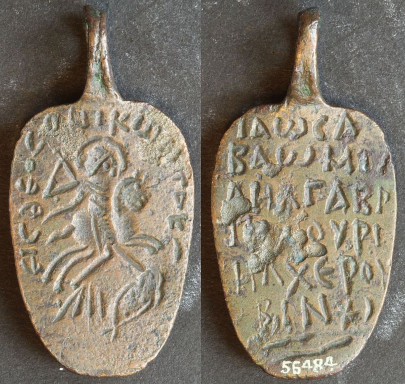 Magical pendant: Holy Rider on horseback, trampling over a figure lying on the ground, 5th-6th century