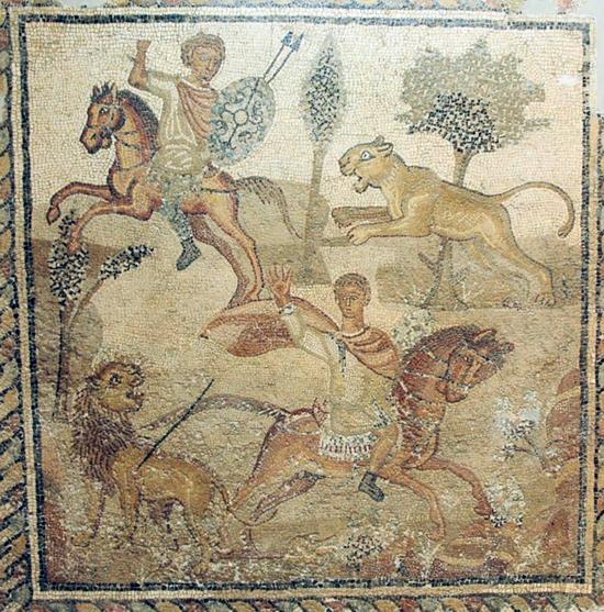 Mosaic with a hunting scene, 4th century, Villa of the Nile, Lepcis Magna, Libya